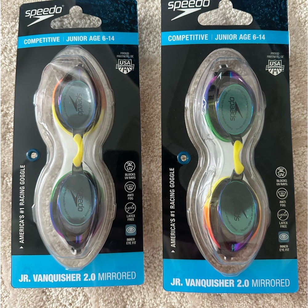 Speedo JR. Vanquisher competition goggles 2.0 mirrored. Rainbow design.